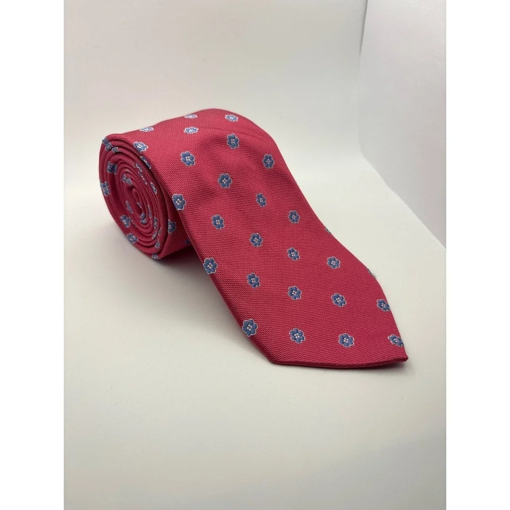 Brooks Brothers Mens Silk Tie Red Blue Floral Medallion Geometric Pattern